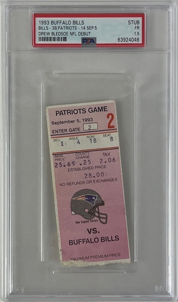 Drew Bledsoe NFL Debut 1993 Bills Game Ticket (PSA/DNA Encapsulated)