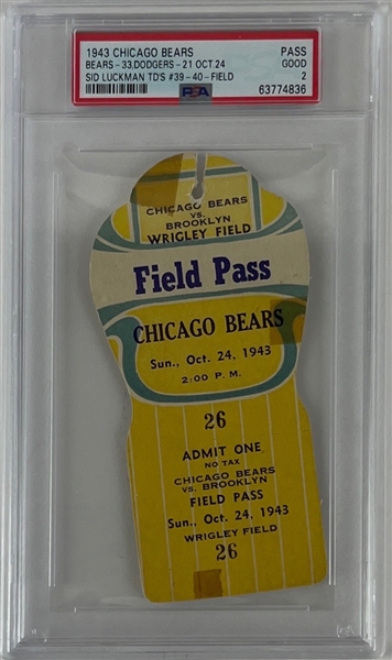 1943 Chicago Bears Field Pass :: HOF'er Luckman's #39-40 TDs! (PSA/DNA Encapsulated)