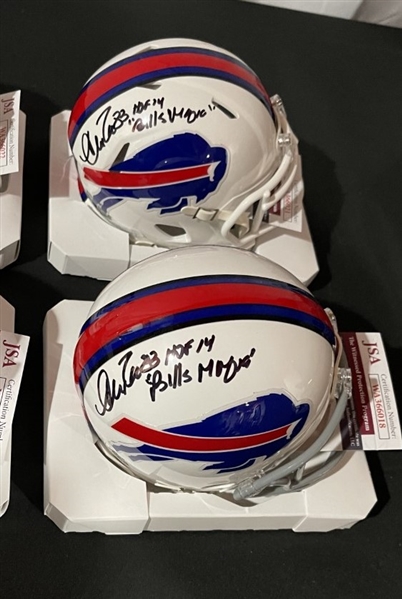 Lot of Four (4) Andre Reed Signed & Inscribed Bills Mini Helmets (JSA Witnessed)