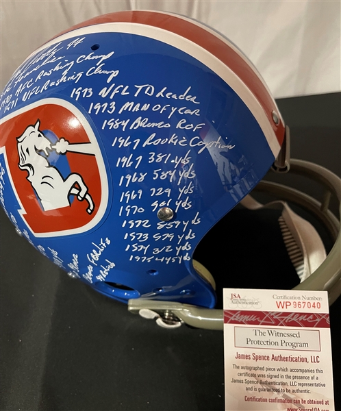 Floyd Little Signed & Inscribed Broncos TK Suspension Helmet (JSA Witnessed)