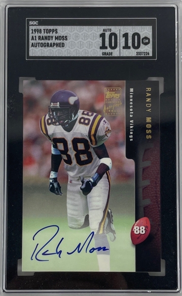 Randy Moss 1998 Topps #A1 Autographed Rookie Card : SGC Graded Gem Mint 10 with 10 Auto (SGC ENCAPSULATED)	