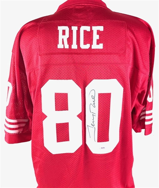 Jerry Rice Signed Mitchell & Ness 49ers Throwback Jersey, Signed on the Front & Back (PSA/DNA)