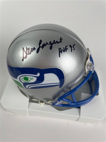 Steve Largent Signed & HOF Inscribed Seahawks Mini Helmet (JSA)