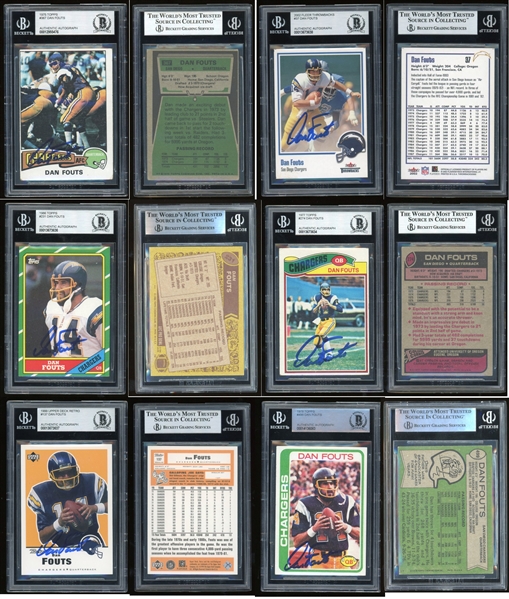Lot of 14 Dan Fouts Signed & Encapsulated Football Trading Cards (Beckett/BAS)