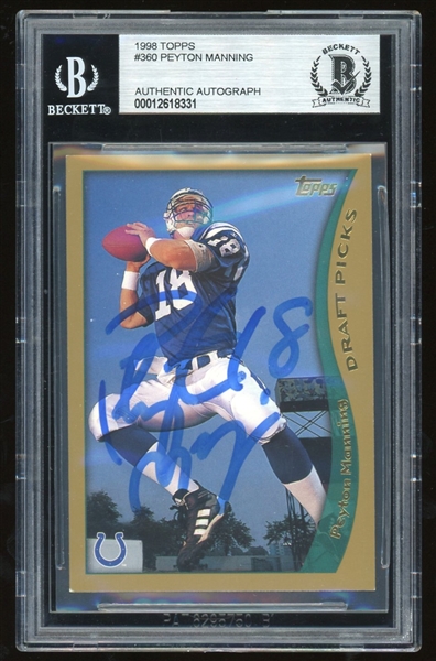 Peyton Manning Signed 1998 Topps #360 Rookie Card (Beckett/BAS Encapsulated)