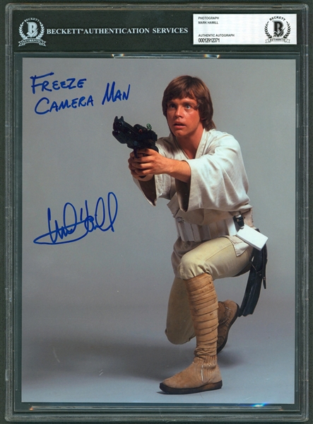 Mark Hamill Signed & Inscribed 8" x 10" Star Wars Photo with "Freeze Camera Man" Inscription (Beckett/BAS Encapsulated & LOA)