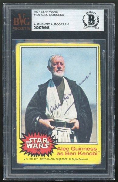 Sir Alec Guinness RARE Signed 1977 Star Wars #195 Obi-Wan "Ben" Kinobi Trading Card (Beckett/BAS Encapsulated)