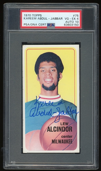 Kareem Abdul-Jabbar Signed 1970 Topps #75 Basketball Card w/ Gem Mint 10 Auto! (2nd Year)(PSA/DNA)