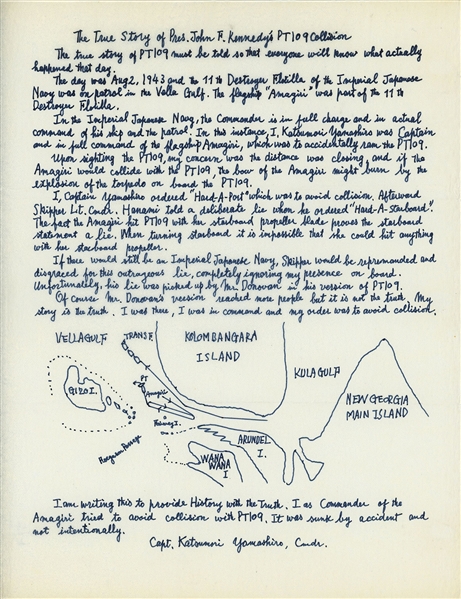 John F. Kennedy: Katsumori Yamashiro’s PT-109 Handwritten Account 