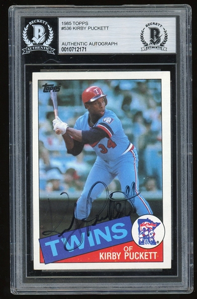 Kirby Puckett Signed 1985 Topps #536 Baseball ROOKIE Card (Beckett/BAS Encapsulated)