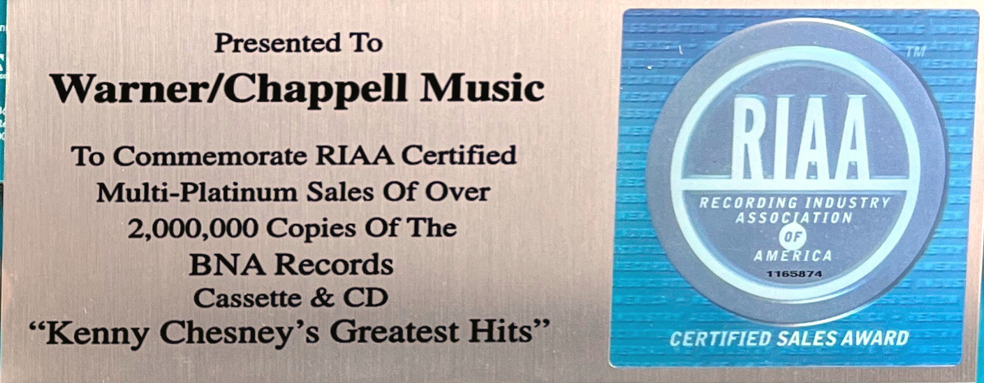 Lot Detail - Kenny Chesney: Warner/Chapel Music RIAA Multi-Platinum ...