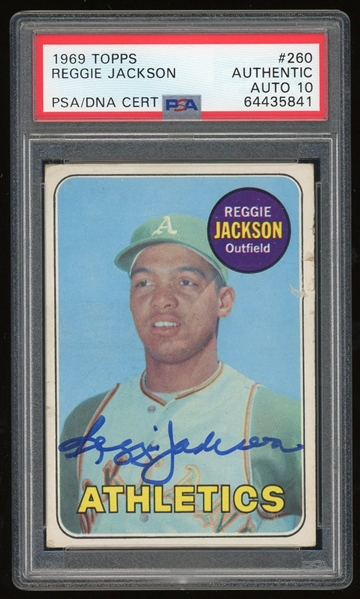 Reggie Jackson Signed 1969 Topps Rookie Card - PSA/DNA Auto Grade GEM MINT 10! (PSA Encapsulated)