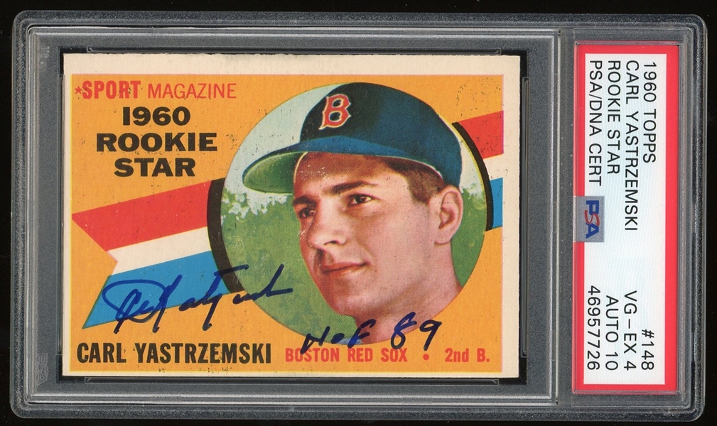 Carl Yastrzemski Signed & Inscribed 1960 Topps Rookie Card w/ Auto Grade Gem Mint 10! (PSA/DNA)