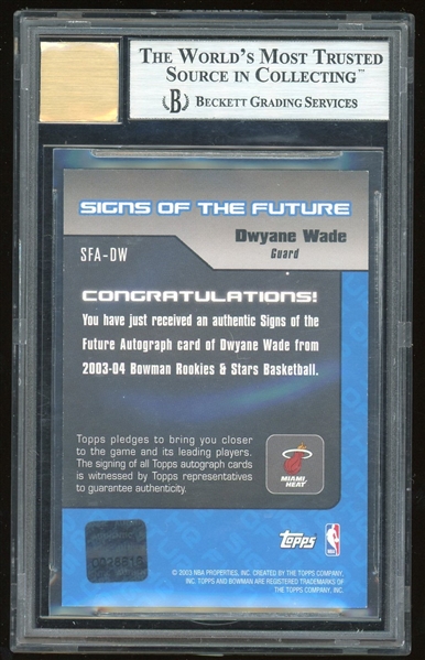Dwyane Wade Signed 2003 Bowman Signs of the Future w/ Gem Mint 10 Autograph! (Beckett/BAS Encapsulated)