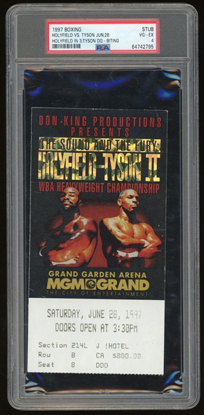 1997 Holyfield VS. Tyson "Bite Fight" Ticket Stub (PSA/DNA Encapsulated)