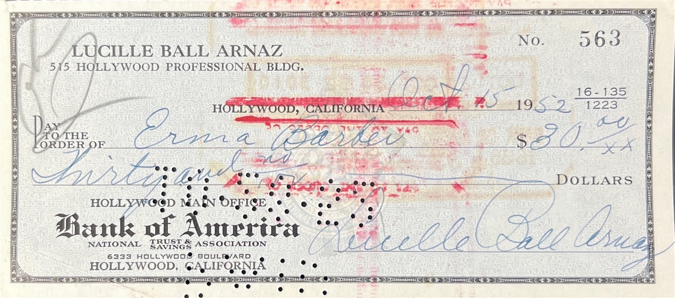 I Love Lucy : Lucille Ball Arnaz Signed Bank Check (Beckett/BAS)