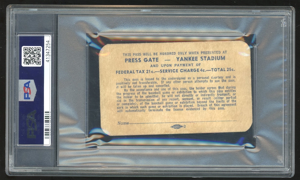 1947 NY Yankees Employee Season Pass :: Valid Babe Ruth Day! (PSA/DNA)