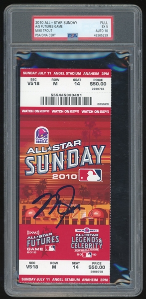 Mike Trout Signed 2010 All-Star Sunday Full Ticket w/ Gem Mint 10 Auto! (PSA.DNA)