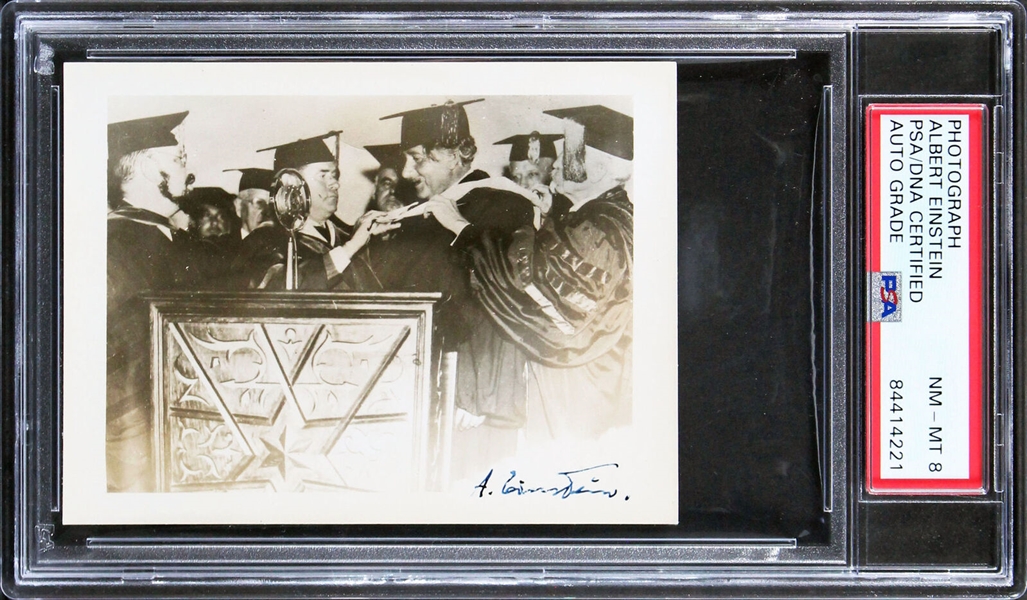 Albert Einstein Rare Signed 3.25" x 4.25" Photo with BOLD Autograph! (PSA/DNA Encapsulated)