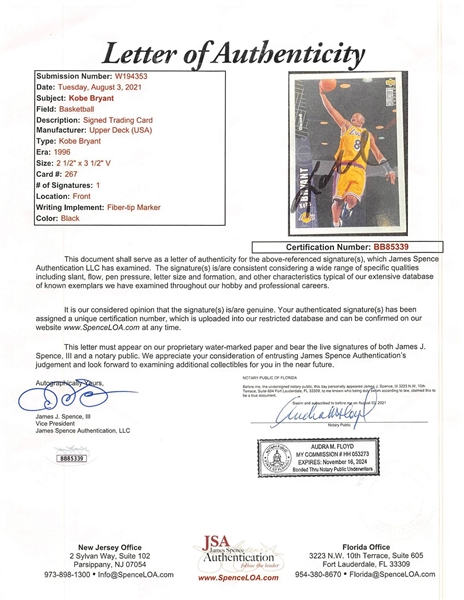 Kobe Bryant RARE Signed 1996 Upper Deck Collector's Choice Rookie Card (JSA LOA)