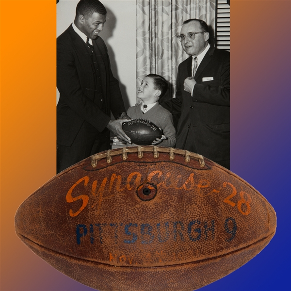 1961 Ernie Davis Presentational Game Ball from 11/4/61 Syracuse vs. University of Pittsburgh Game. :: Photomatched to Presentation Event!