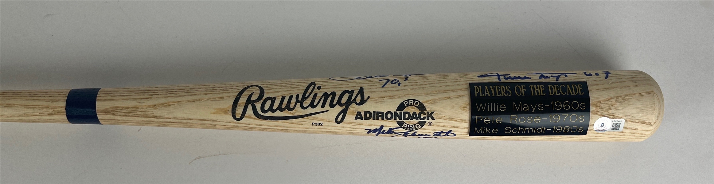 Mays, Rose, & Schmidt Signed Players of the Decade Commemorative Bat (Beckett/BAS)