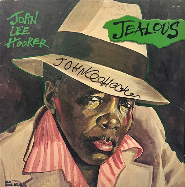 John Lee Hooker & Deacon Jones Signed "Jealous" Album Cover (REAL LOA)