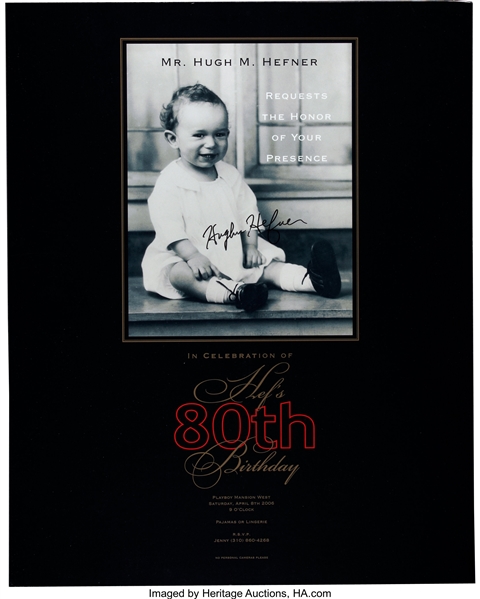 Playboy: Hugh Hefner Signed 22 x 28 Poster-Sized 80th Birthday Party Invitation :: Party @ Playboy Mansion! (JSA ACOA)