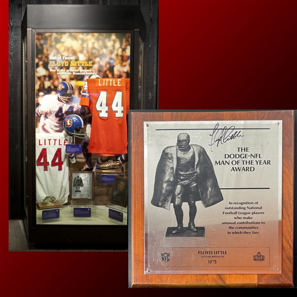 HOF'er Floyd Little Signed NFL 11 x 13 Man of the Year Award - Previously Displayed at the Hall of Fame! (Third Party Guaranteed)