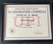 John Hannah 1972 All Southeast Conference 1st Team Award