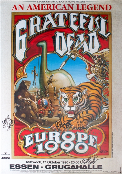 Grateful Dead Group Signed w/ Garcia 1990 European Tour 24” x 34” Poster (4 Sigs) (ACOA LOA) 