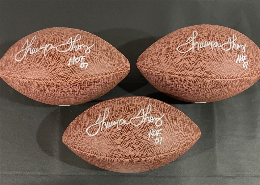 Lot of Three (3) Thurman Thomas Signed & HOF Inscribed NFL Footballs (JSA Witnessed)