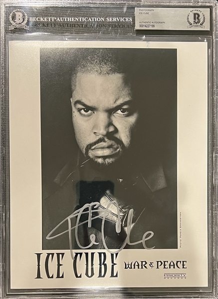 Ice Cube Superb Signed Priority Records 8 x 10 B&W Publicity Photograph (Beckett/BAS Encapsulated & LOA)