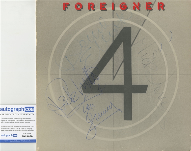 Foreigner: Fully Group Signed "4" Album Cover (4 Sigs)(ACOA)
