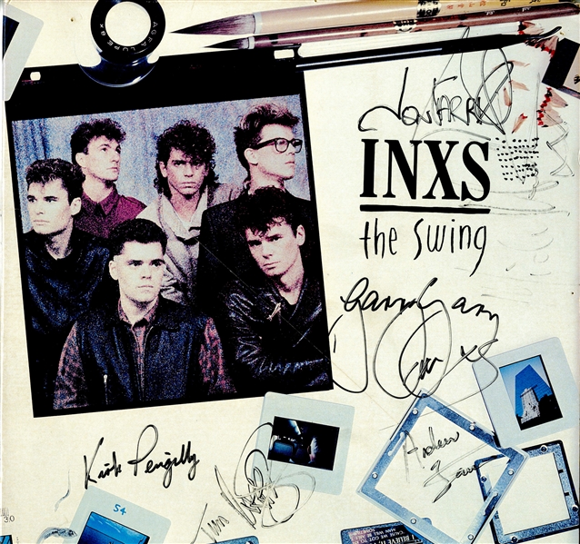 INXS: Group signed "The Swing" Album Cover (6 Sigs)(ACOA)