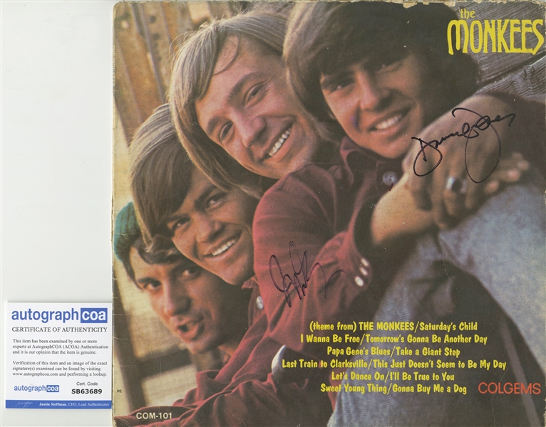 Davey Jones & Mickey Dolenz Signed "The Monkees" Album Cover (ACOA)