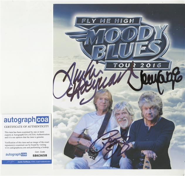 Moody Blues: Hayward, Edge, and Lodge Lot of 2 Signed 8 x 10 Photos w/ Concert Memorabilia (ACOA)