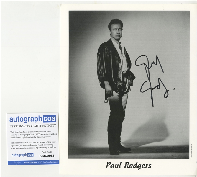 Paul Rodgers Signed 8" x 10" Black & White Photo (ACOA)