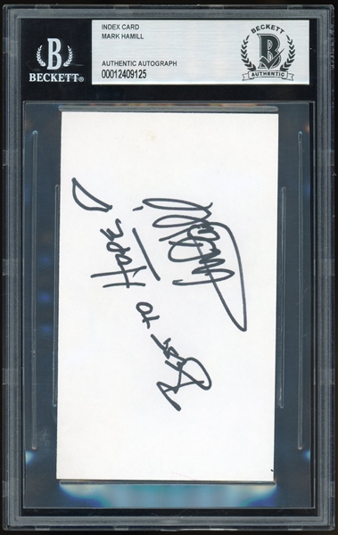 Mark Hamill Signed & Inscribed 3" x 5" Index Card (Beckett/BAS Encapsulated)