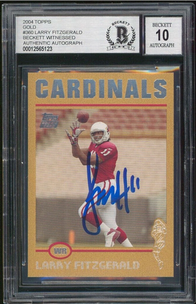 Larry Fitzgerald Signed 2004 Topps Gold Rookie Card with GEM MINT 10 Autograph! (Beckett/BAS Encapsulated)