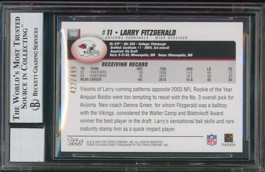 Larry Fitzgerald Signed 2004 Topps Gold Rookie Card with GEM MINT 10 Autograph! (Beckett/BAS Encapsulated)