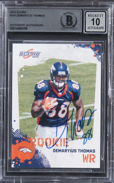 Demaryius Thomas Signed 2010 Score Rookie Card with GEM MINT 10 Autograph (Beckett/BAS Encapsulated)