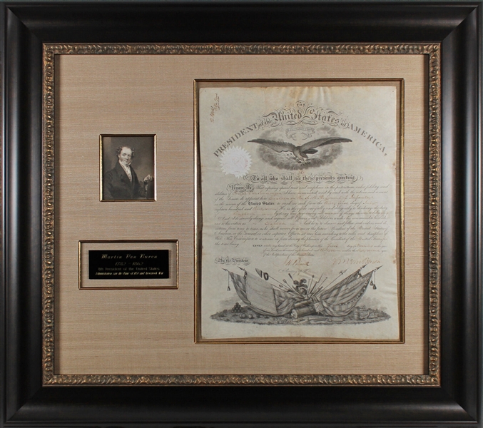 Martin Van Buren Signed Presidential Military Commission in Custom Framed Display (Beckett/BAS LOA)
