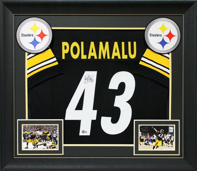 Troy Polamalu Signed Steelers Jersey in Custom Framed Display (Beckett/BAS)