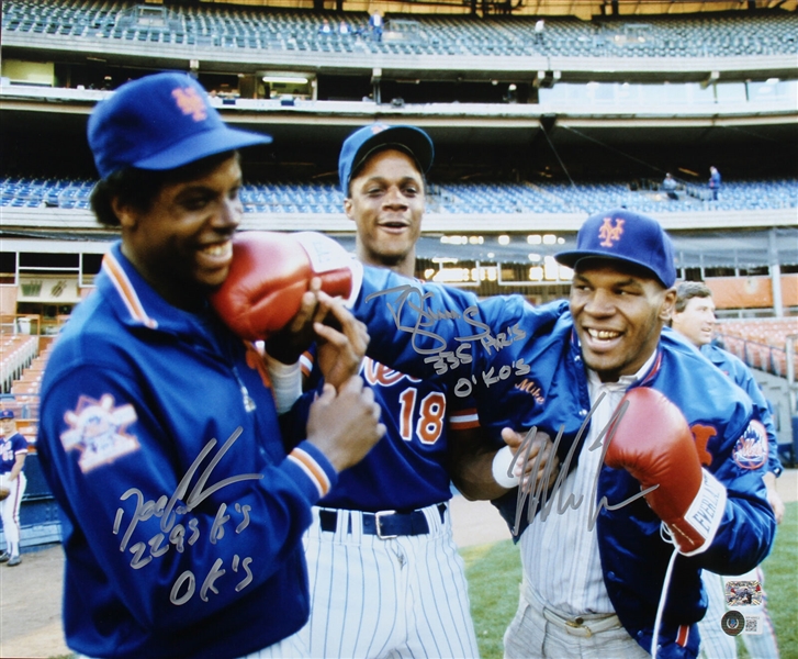 Mike Tyson, Daryl Strawberry & Dwight Gooden Signed 16" x 20" Color Photo with Unique Inscriptions (Beckett/BAS)