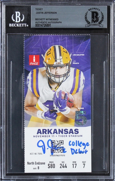 Justin Jefferson Signed 2017 LSU College Debut Ticket (Beckett/BAS Encapsulated)