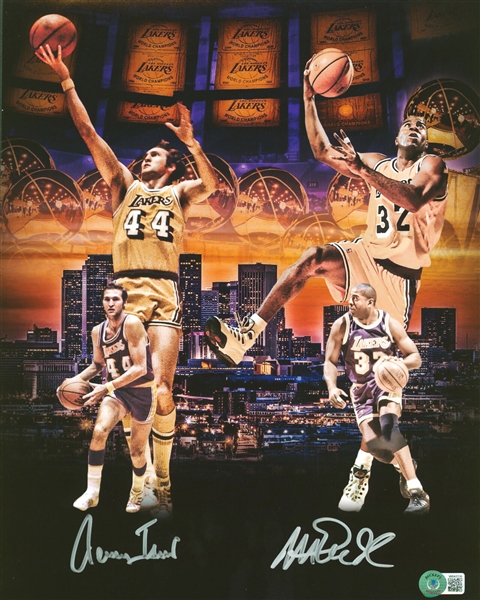 Laker Legends: Magic Johnson & Jerry West Dual Signed 11 x 14 Color Photo (Beckett/BAS Witnessed)