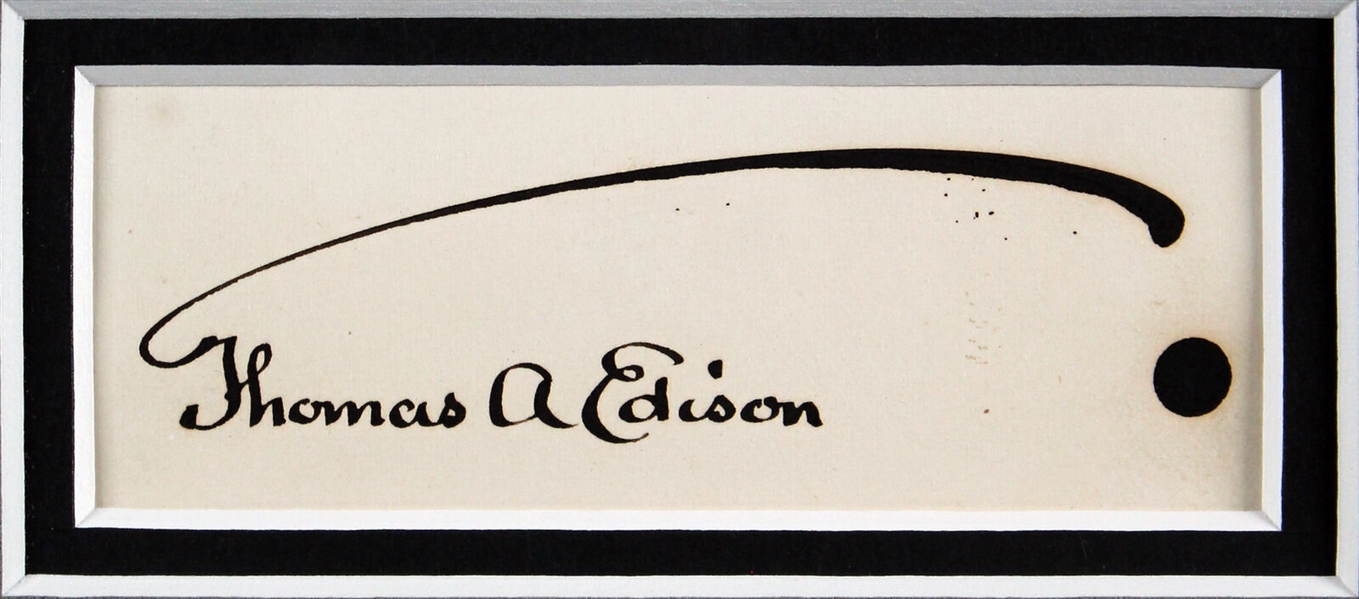 Thomas Edison Superb Signed Cut Segment in Custom Framed Display :: Beckett/BAS GEM MINT 10 Auto!