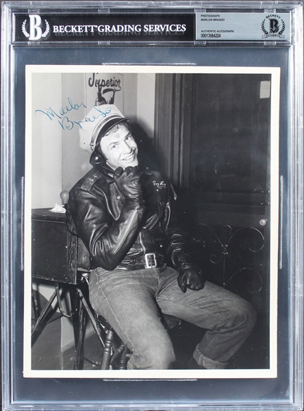 Marlon Brando Signed 8" x 10" Vintage B&W Photo from "The Wild One" Set  (Beckett/BAS Encapsulated)