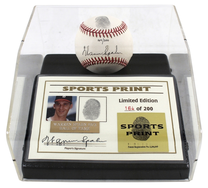 Warren Spahn Signed Limited Edition ONL Baseball with Original Thumbprint in Custom Display (Beckett/BAS COA)